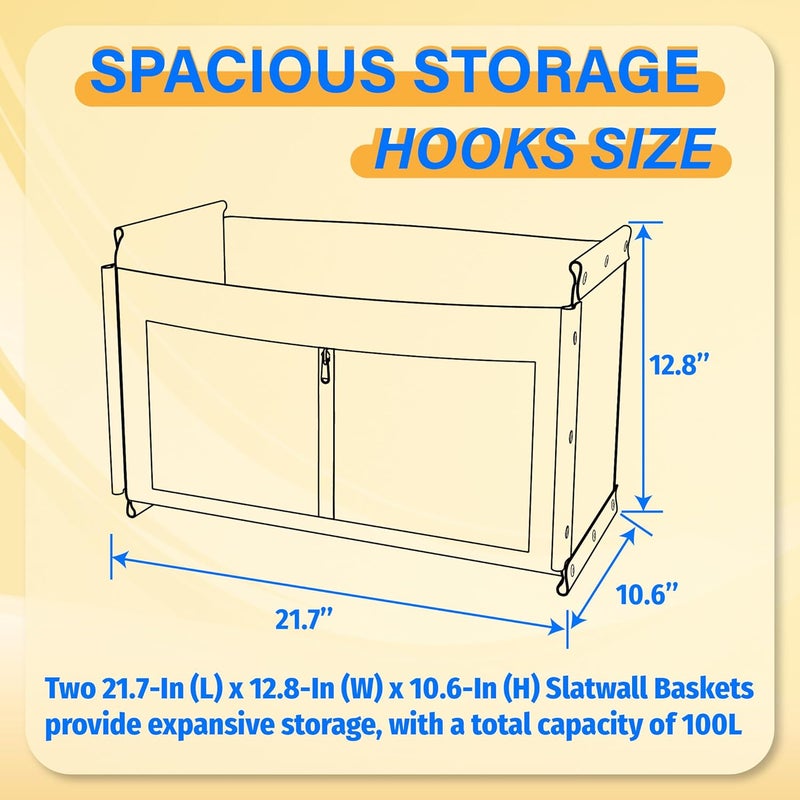 BFPeaky 2-PC Heavy Duty Slatwall Baskets, Slatwall Bags, Accessories for Slat Wall, Slatwall Storage, Baskets for Slatwall, 21.7"x12.8"x10.6" Size, Oxford Fabric Material, 45 lbs Max Load-bearing - Image 2